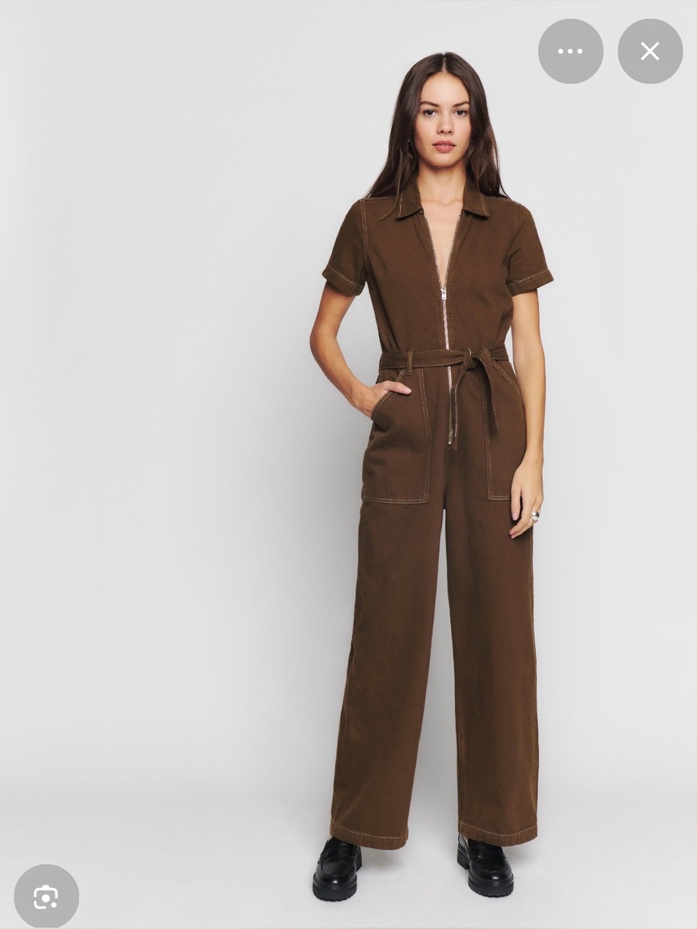 Reformation Cassidy Denim Jumpsuit in Chocolate